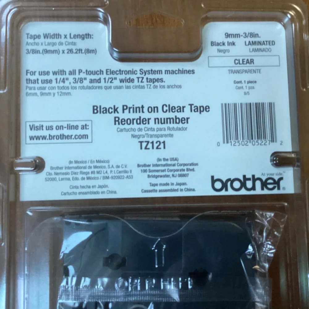 Brother TZ-121 P-touch Electronic Labeling System Tape 3/8” width (9mm)